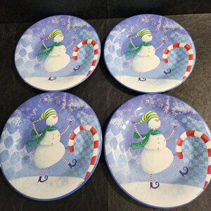 4-Sakura Oneida Melmac "Snowpals" Salad Plates- 9 1/4" Holiday Plates